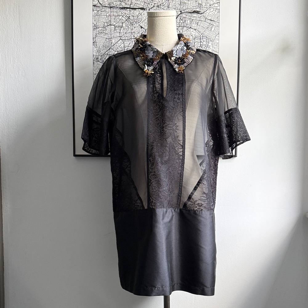 Darling Maeve Black Lace Dress with Embellished Collar